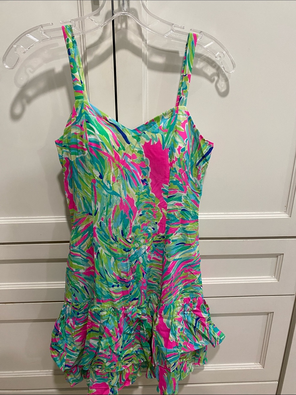 Lilly Pulitzer Pink & Green Tropical Print Mini Dress